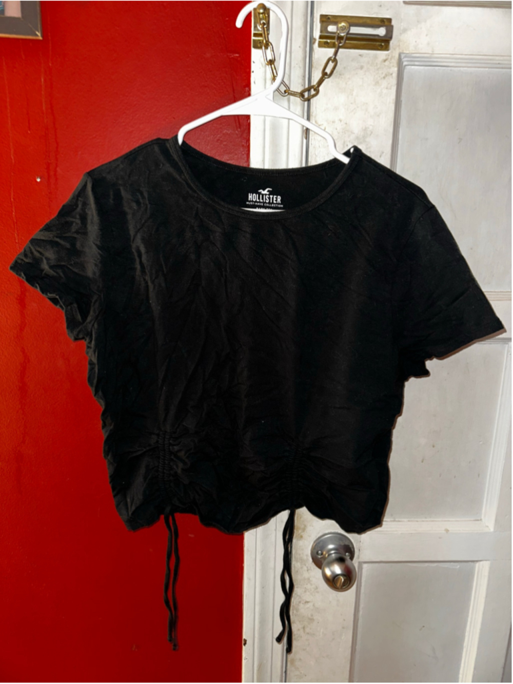 Hollister Baby Tee Bundle Lot (2) XXL Black & Rust Brown Ruched Cinch Hem Crew - Picture 5 of 14
